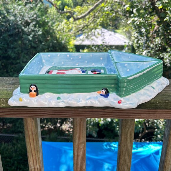 Elements Christmas Chip & Dip Santa, Snowman, Penguin Snow Ceramic Serving Dish - Picture 4 of 10